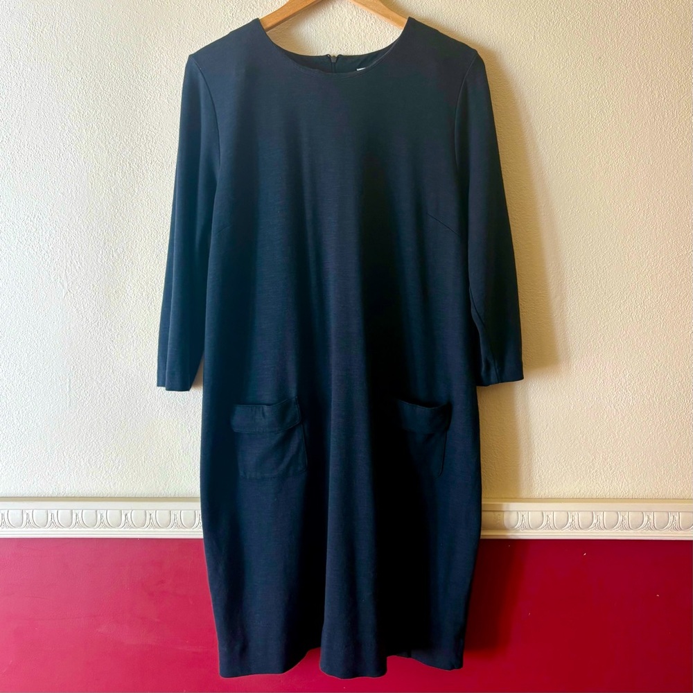 J. jill black ponte shift dress with pockets and cropped sleeves